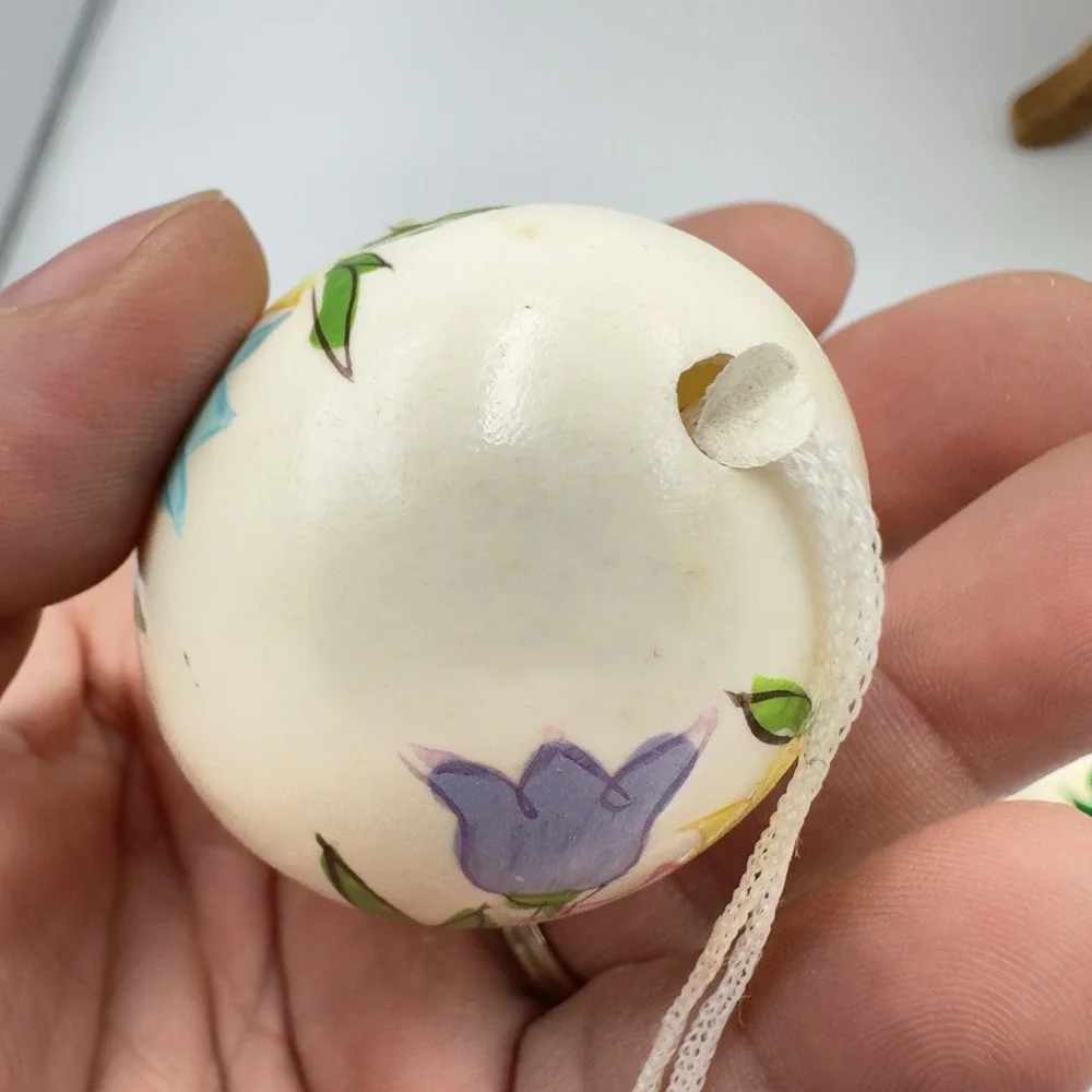 Lot of 3 Hand Painted Floral Real Egg Shell Ornate Hanging Ornament Easter Decor